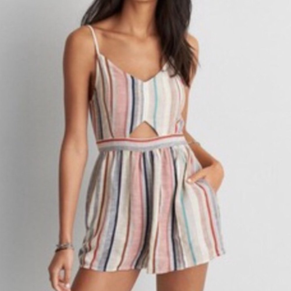 American Eagle Striped Cutout Romper
